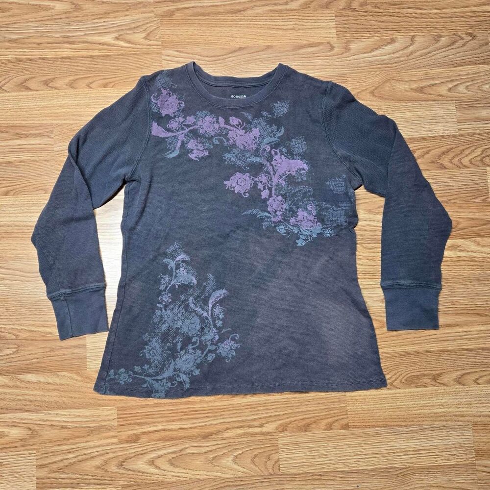 Sonoma Women's Purple Crew Neck Waffle Knit Sweater